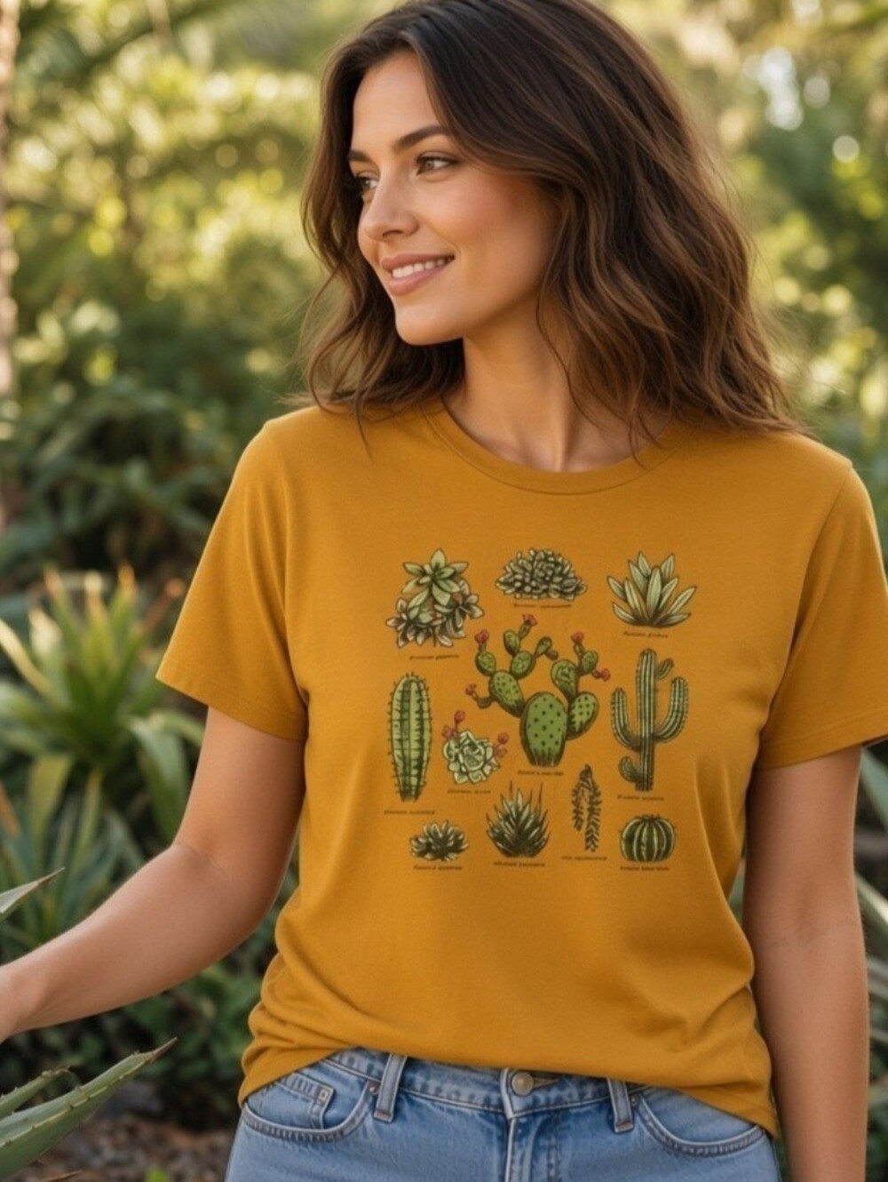 Fifth Sun Women's Size Medium Cactus Graphic Print Yellow Short Sleeve T-shirt.
